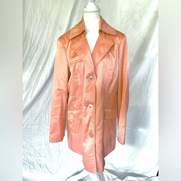 Laura Jackets & Blazers - Vintage Plus Size Satin Shacket Trench Blazer Pastel Coral Pink Barbie Cotton